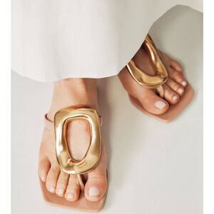 Jeffrey Campbell Women's Linques-2 Sandal Slip-Ons Natural Gold Size 6 NWOB